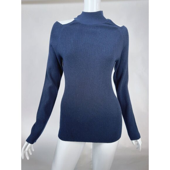 Catherine Malandrino Navy Cold Shoulder Ribbed Sweater Women XL Rayon/Polyester/ - Picture 8 of 16